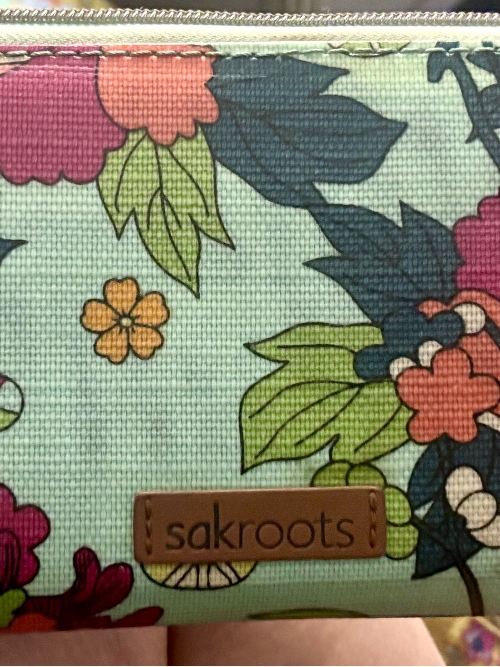 Sakroots Floral Zip Clutch/wallet in Mint with Multicolor Accents